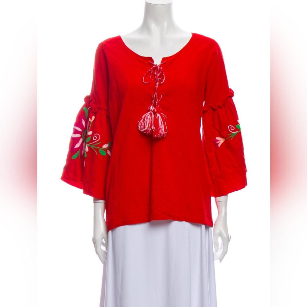 Sensi Studio Embroidered Bell sleeve Cotton Top Size S